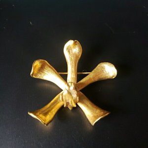 Vintage RISIS Pin Brooch Pendant Real Iris Dipped In 22kt Gold